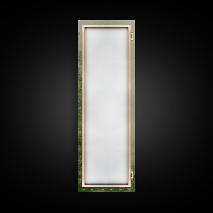 Misty Green Botanical Scene - Framed Canvas Print Showcasing Wabi Sabi Art Style with Tranquil Tree Landscape