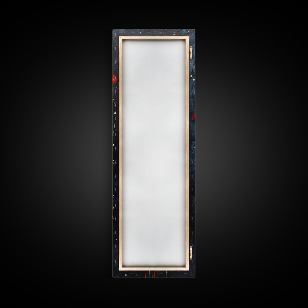 Abstract Poppy Garden Scene - Framed Canvas Print Showcasing Whimsical Florals on Dark Blue Background for Moody Decor