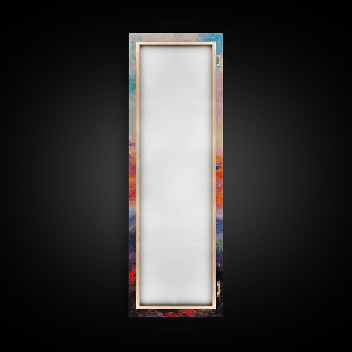 Abstract Oil Painting Print of a Sunset Over The mountains - framed canvas - ready to hang - tall narrow wall art - skinny accent piece wall art