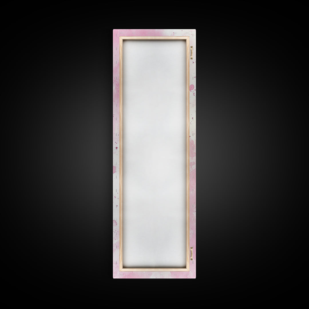Pink Feather Artwork Framed Canvas Print, Vertical Whimsical Art Light Pink Decor, Boho Minimalist Gift Bedroom and Dorm Wall Art