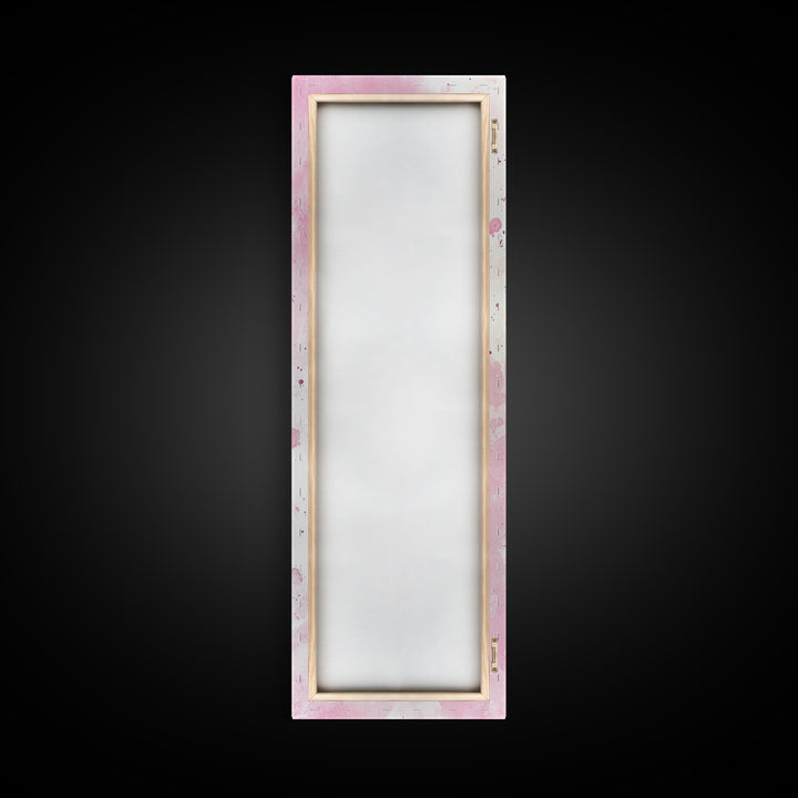 Pink Feather Artwork Framed Canvas Print, Vertical Whimsical Art Light Pink Decor, Boho Minimalist Gift Bedroom and Dorm Wall Art