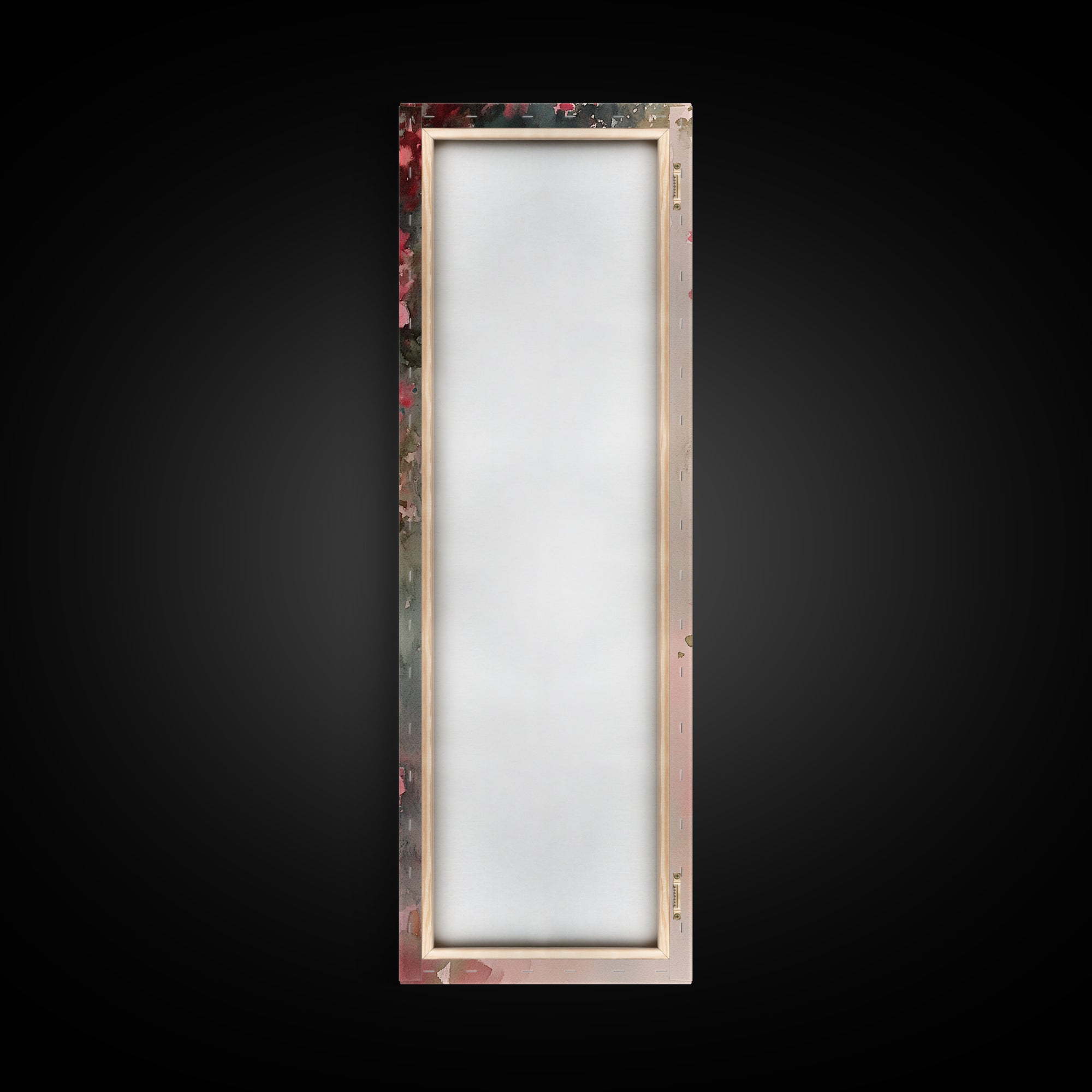 Lantern Glow Canvas Print, whimsical Moroccan wall art with light pink tones and floral accents, tall skinny vertical wall art piece.