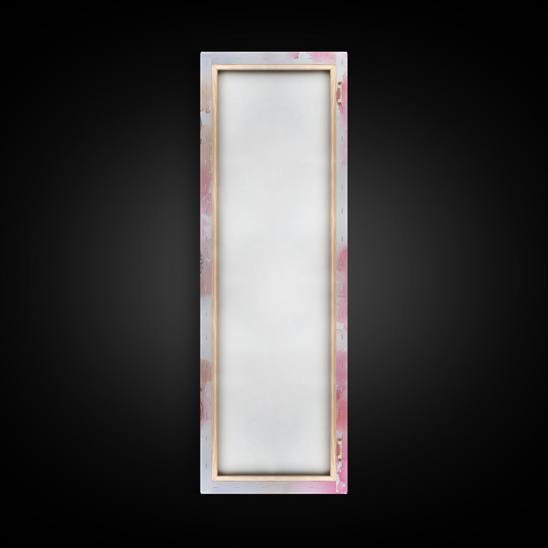 Ornate Frame Canvas Print, art nouveau-inspired pink framed decor with a touch of wabi sabi, classic vertical wall art for elegant spaces.