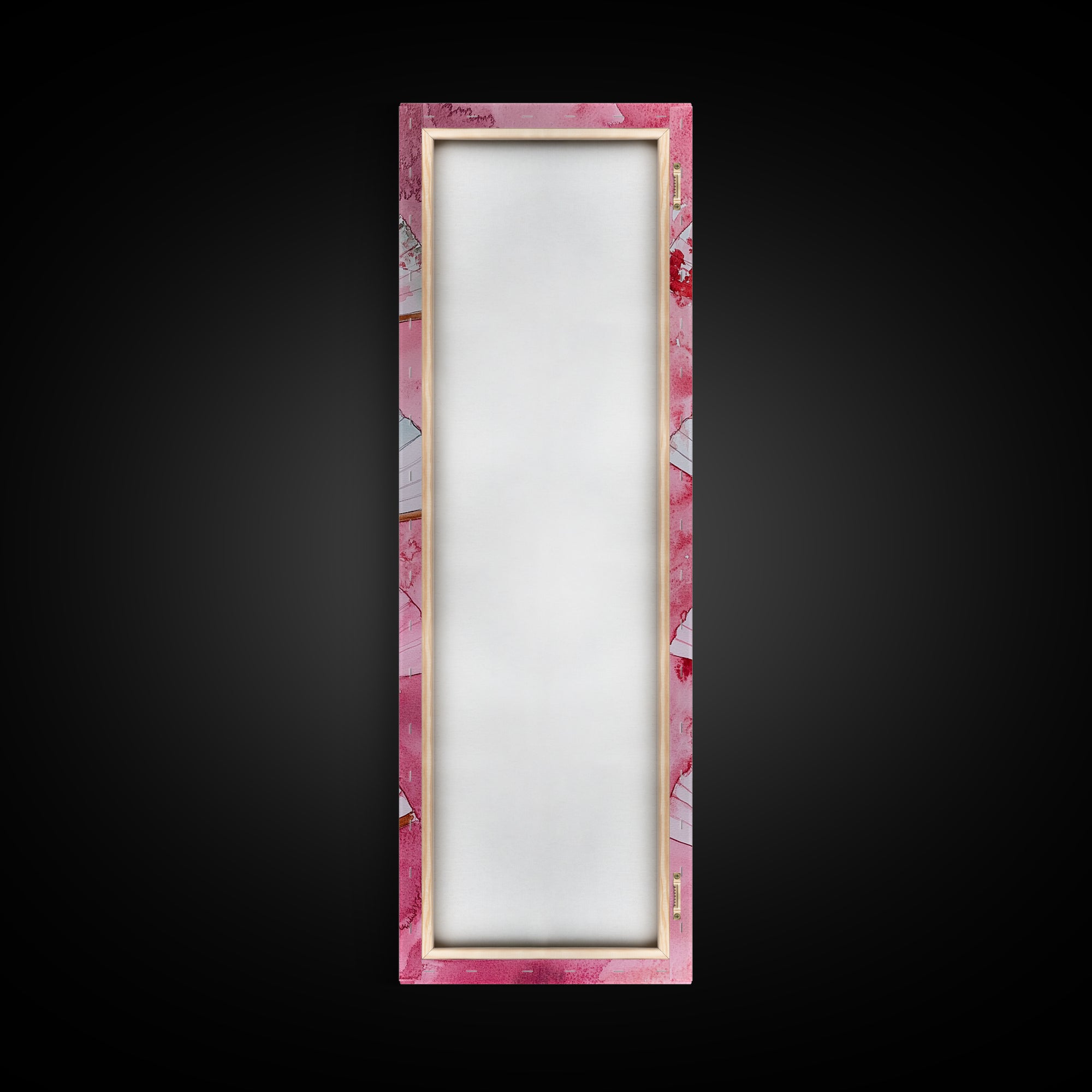 Elegant Fans Canvas Print - Chinoiserie Style Long Narrow Wall Art, Vintage-Inspired Pink Artwork, Skinny Vertical Painting