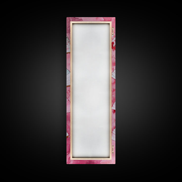 Elegant Fans Canvas Print - Chinoiserie Style Long Narrow Wall Art, Vintage-Inspired Pink Artwork, Skinny Vertical Painting