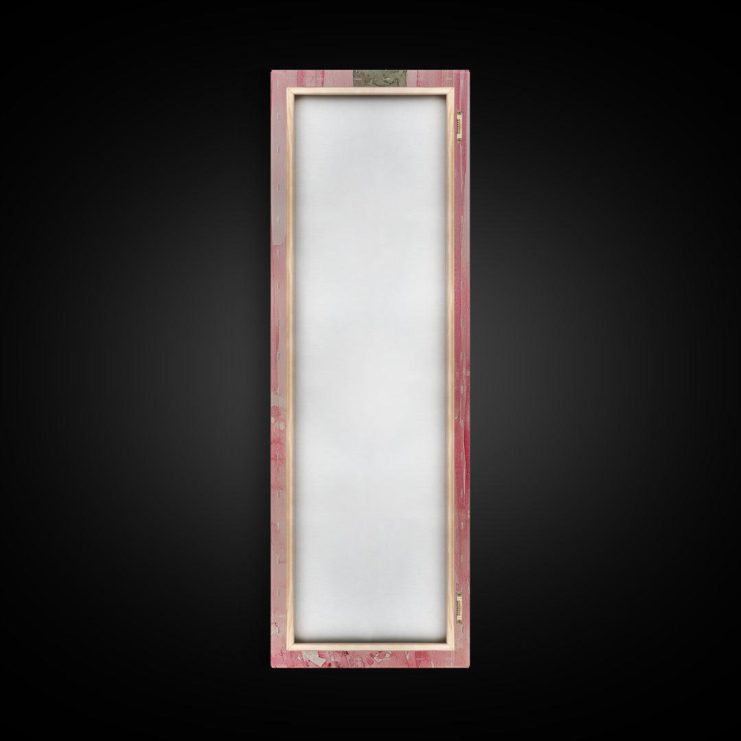 Pink Floral Curtains Framed Canvas Print Whimsical Art Light Pink Wall Art Vertical Wall Art Minimalist Art Rustic Decor Gift