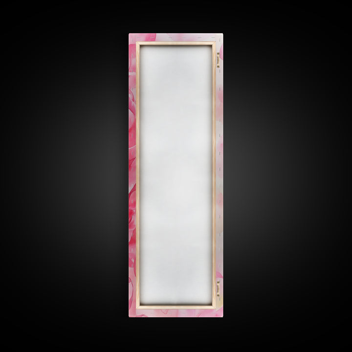 Pink Ribbons Canvas Print Abstract Feminine Wall Art Whimsical Vertical Decor Skinny Boho Gift Idea Light Pink Aesthetic