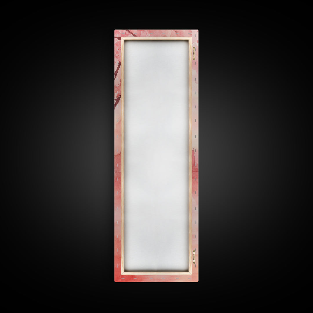 Eiffel Tower Reflection Pink Cherry Blossom Canvas Print Paris Wall Art Romantic Landscape Long Narrow Above Bed Vertical Art