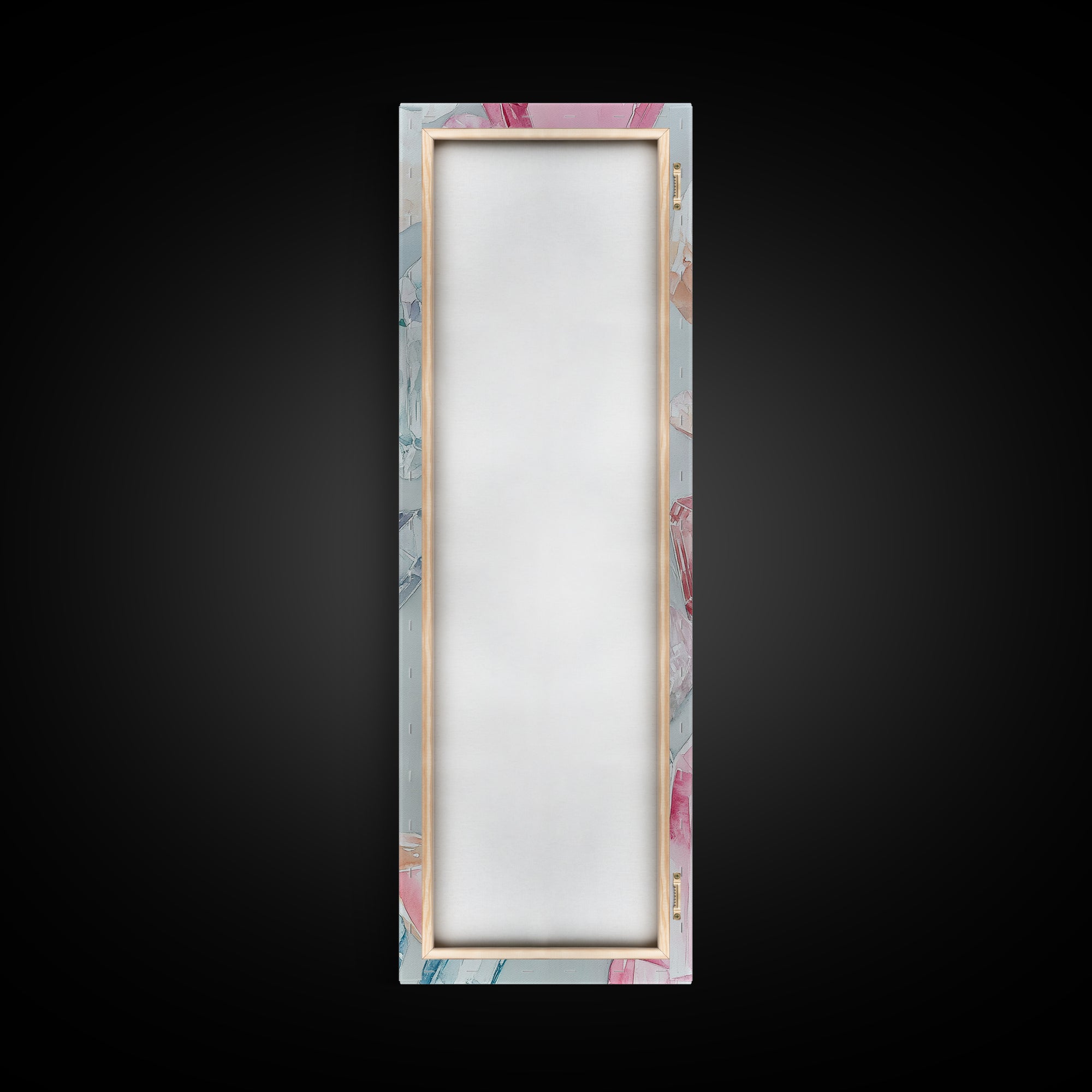 Gemstone Watercolor Painting Framed Canvas Print, Whimsical Pink Abstract Wall Art, Geometric Skinny Vertical Bedroom Art