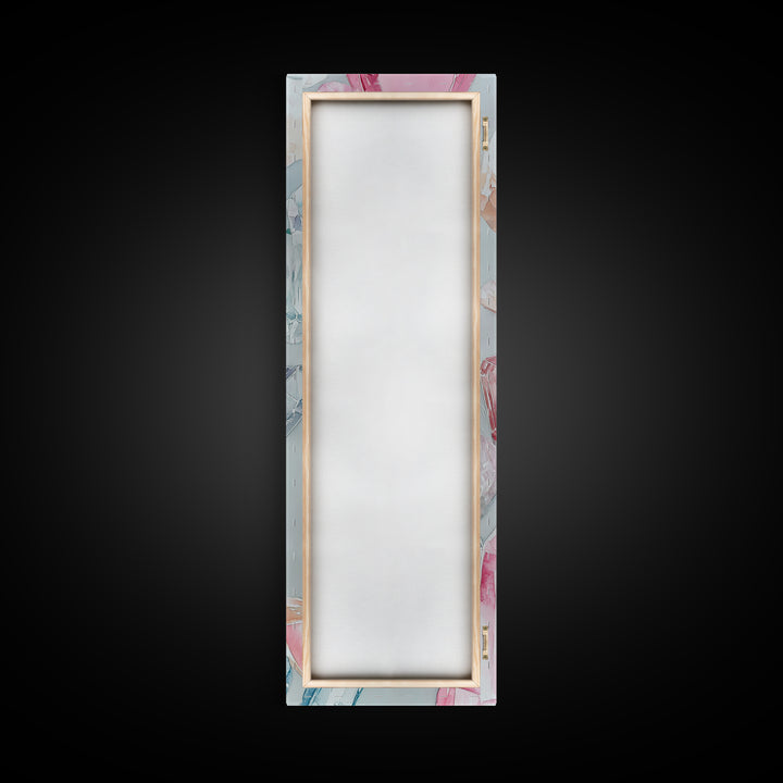 Gemstone Watercolor Painting Framed Canvas Print, Whimsical Pink Abstract Wall Art, Geometric Skinny Vertical Bedroom Art