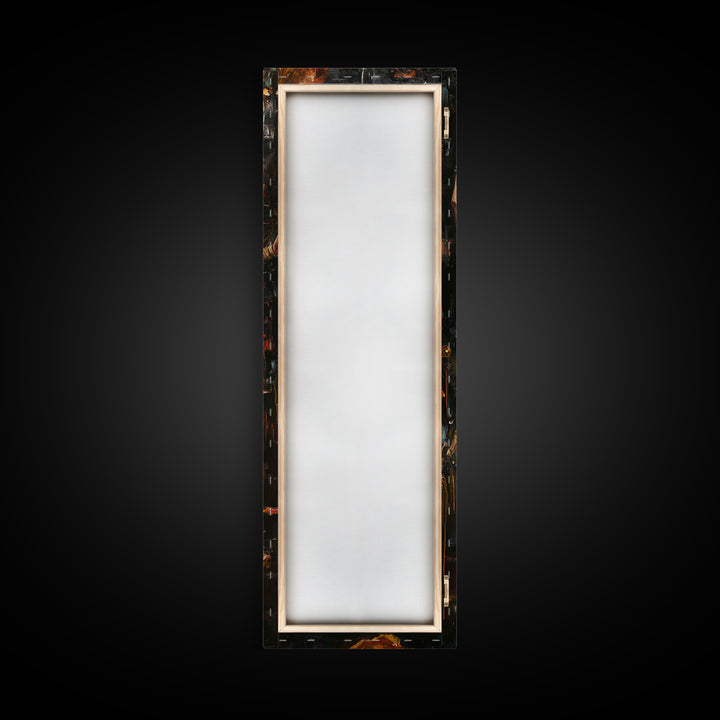 Dancing Woman Framed Canvas Print, Fiery Dark Romance Painting, Original Vertical Art for Bold Bedroom or Statement Living Room Decor