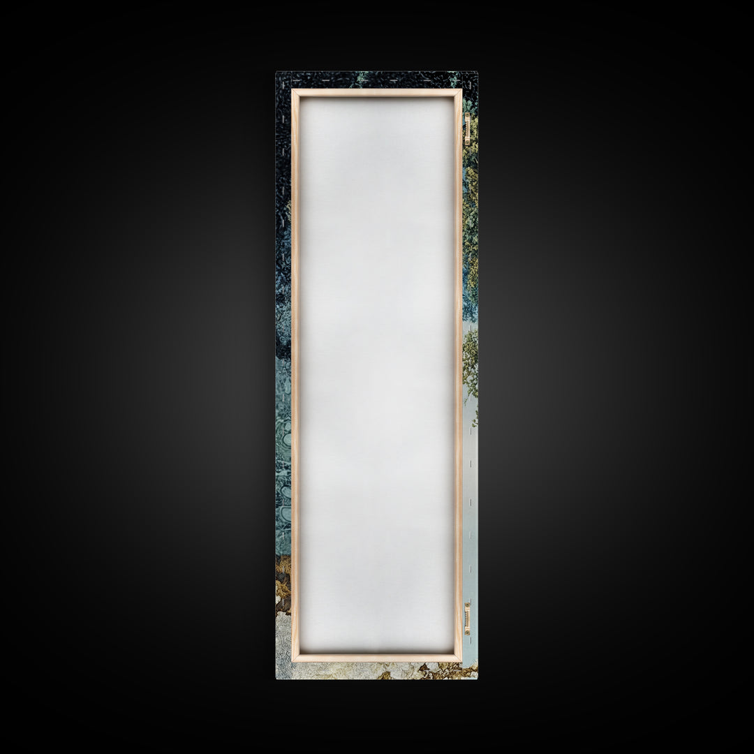 Detailed Oak Tree Framed Canvas Print in Textured Earth Tones, Tall Narrow Wall Art for Living Room or Bedroom Rustic Decor