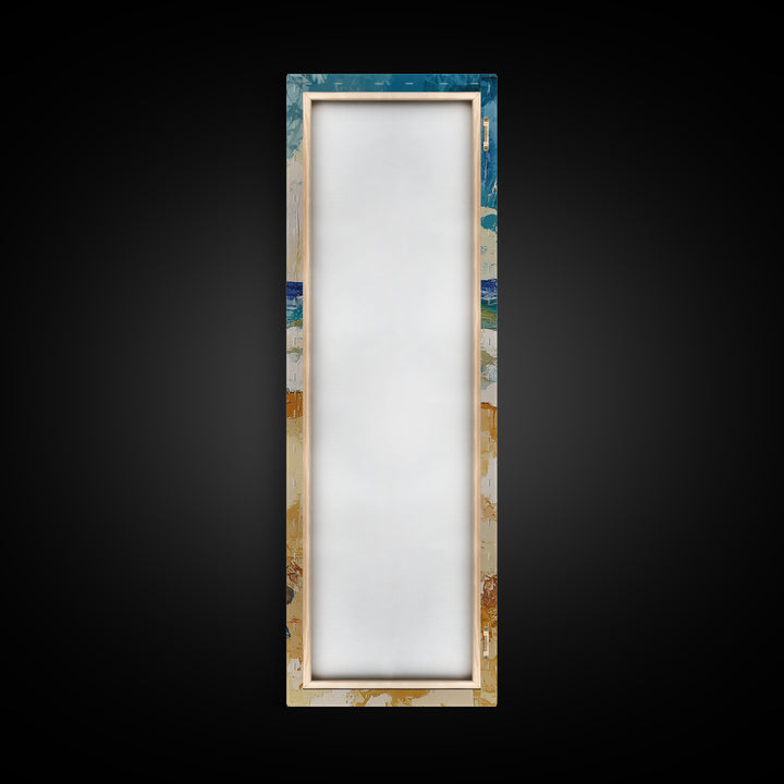 Coastal Cowgirl Boots Canvas Print, Vibrant Red and Blue Cowboy Boots on Beach with Ocean Waves, Coastal Wall Art, Nautical Decor, Gift Idea