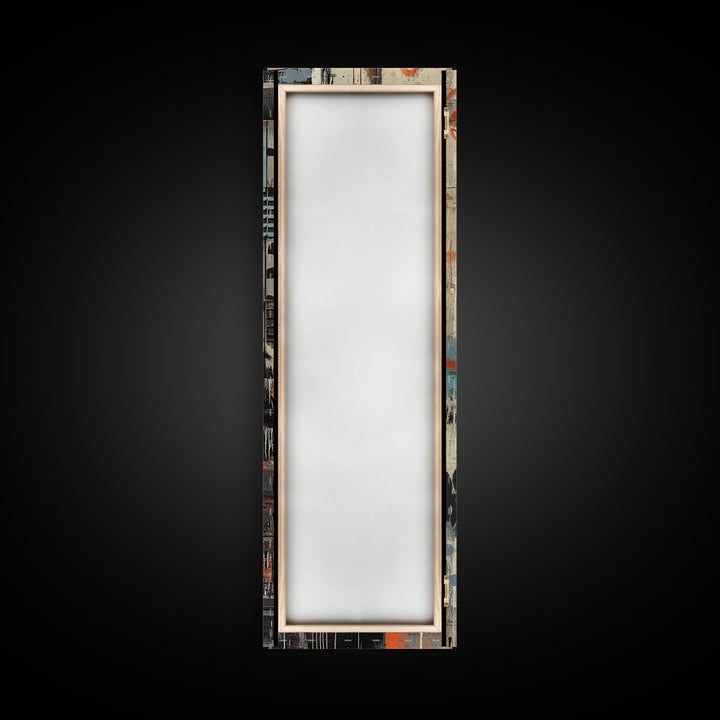 Urban Graffiti Canvas Print with Orange and Teal Accents, Long Narrow Wall Art for Contemporary Home or Living Room Decor