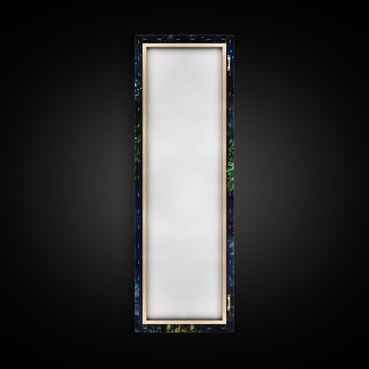 Celestial Tree Canvas Print With Cosmic Sacred Geometry Art, Whimsical Night Sky Scene, Panoramic Art Ideal Above Sofa Wall Decor