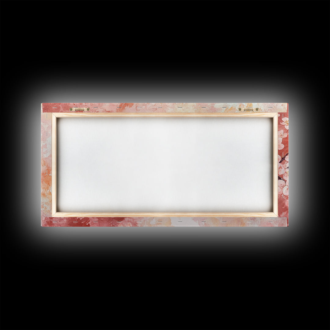 Cherry Blossom Painting Framed Canvas Print, Light Pink Wall Art Living Room Decor, Horizontal Wall Art Rustic Art Gift Idea for Her