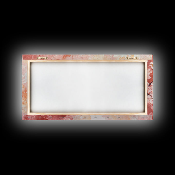 Cherry Blossom Painting Framed Canvas Print, Light Pink Wall Art Living Room Decor, Horizontal Wall Art Rustic Art Gift Idea for Her