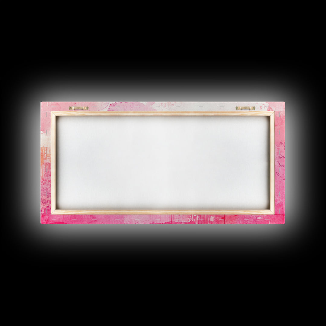 Abstract Pink Writing Framed Canvas Print, Light Pink Wall Art Chinoiserie Whimsical Decor, Rustic Wall Art Horizontal Gift Idea