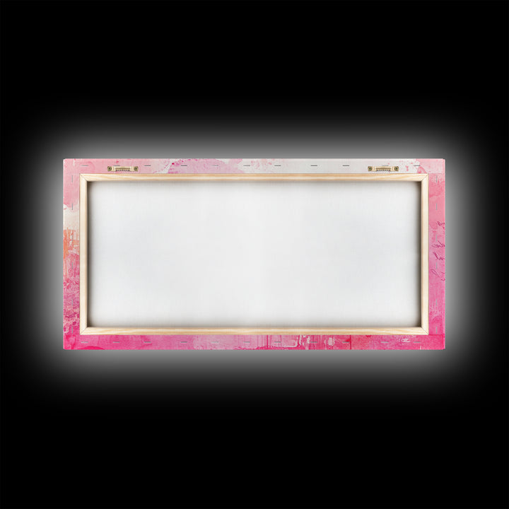 Abstract Pink Writing Framed Canvas Print, Light Pink Wall Art Chinoiserie Whimsical Decor, Rustic Wall Art Horizontal Gift Idea