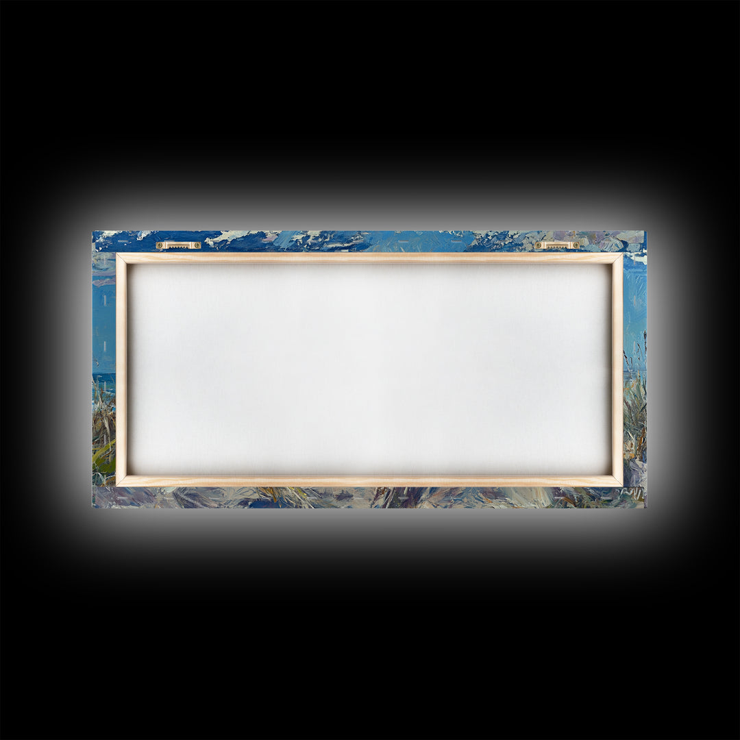 Coastal Cowgirl Framed Canvas Print Coastal Landscape Art Nautical Decor Ocean View Art Horizontal Wall Art Above Bed Wall Art