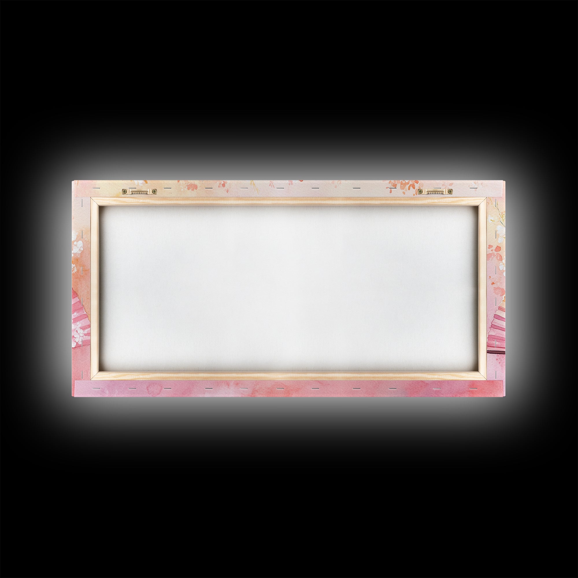 Cherry Blossom Fan Canvas Print Japanese Inspired Art Framed Pink Orange Wall Art Long Narrow Skinny Bedroom Rustic Spring Decor