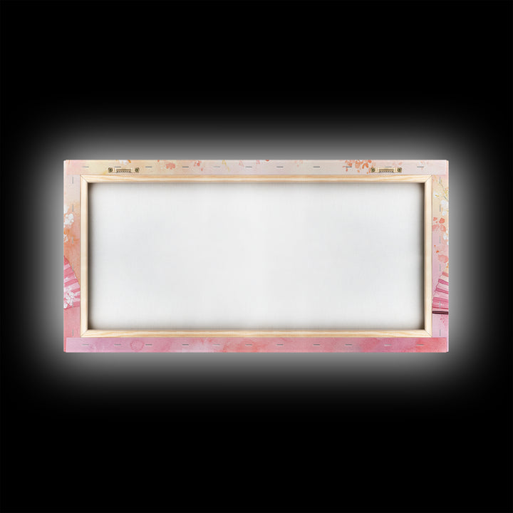 Cherry Blossom Fan Canvas Print Japanese Inspired Art Framed Pink Orange Wall Art Long Narrow Skinny Bedroom Rustic Spring Decor