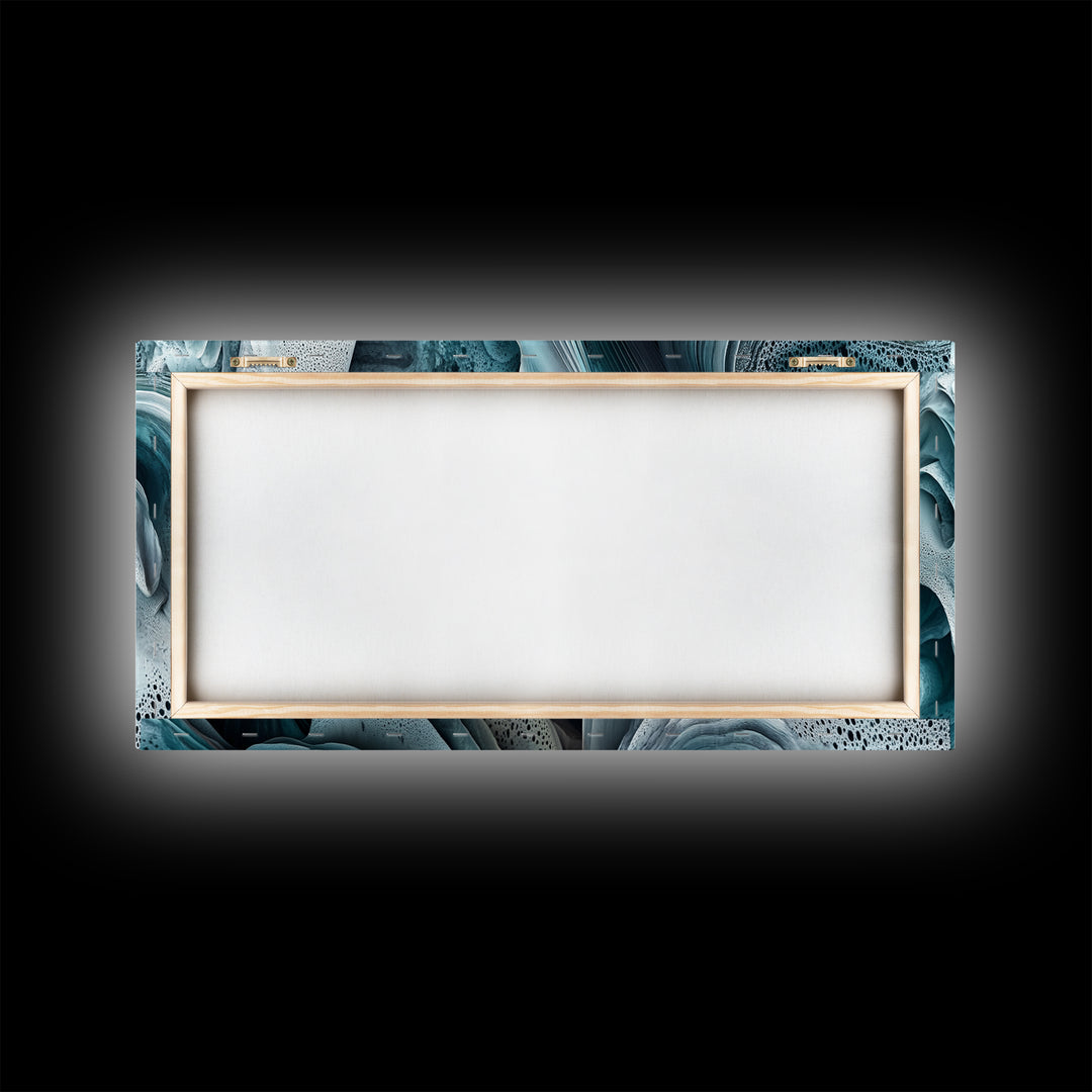 Blue Textured Wave Art Framed Canvas Print, Geometric Wall Art, Abstract Coastal Art, Sage Green Wall Art, Bedroom Art, Vertical Wall Art