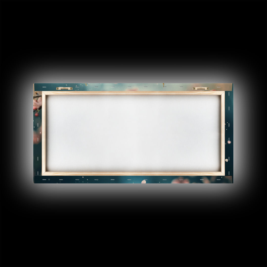 Blossoming Cherry Branch Framed Canvas Print Japanese Style Rustic Decor Great Gift Idea Botanical Prints Beautiful Bedroom Wall Art