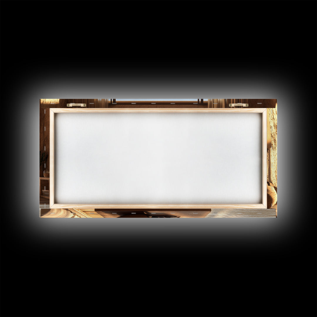 Canvas Print of Rustic Southwest Desert Scene with Cactus and Mountains, Southwest Home Decor, Rustic Living Room Wall Art