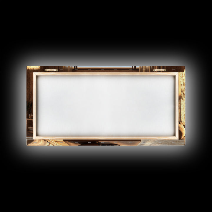 Canvas Print of Rustic Southwest Desert Scene with Cactus and Mountains, Southwest Home Decor, Rustic Living Room Wall Art