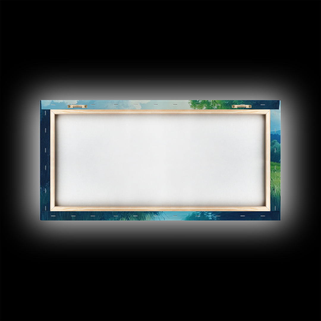 Canvas Print of Serene Green Valley and River Landscape, Rustic Wall Art, Gift Idea for Nature Lovers and Rustic Home Decor