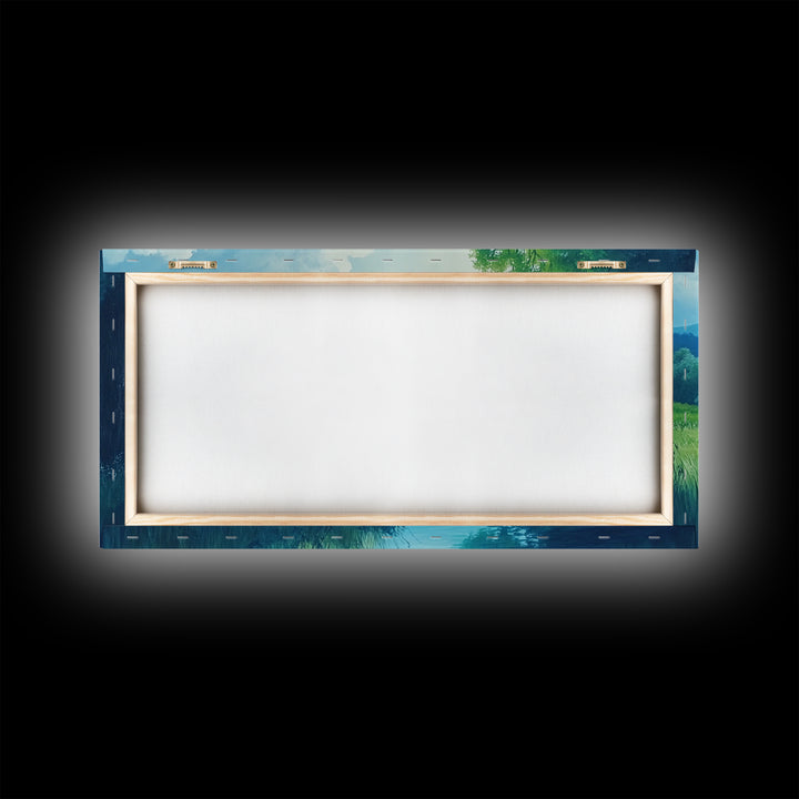 Canvas Print of Serene Green Valley and River Landscape, Rustic Wall Art, Gift Idea for Nature Lovers and Rustic Home Decor