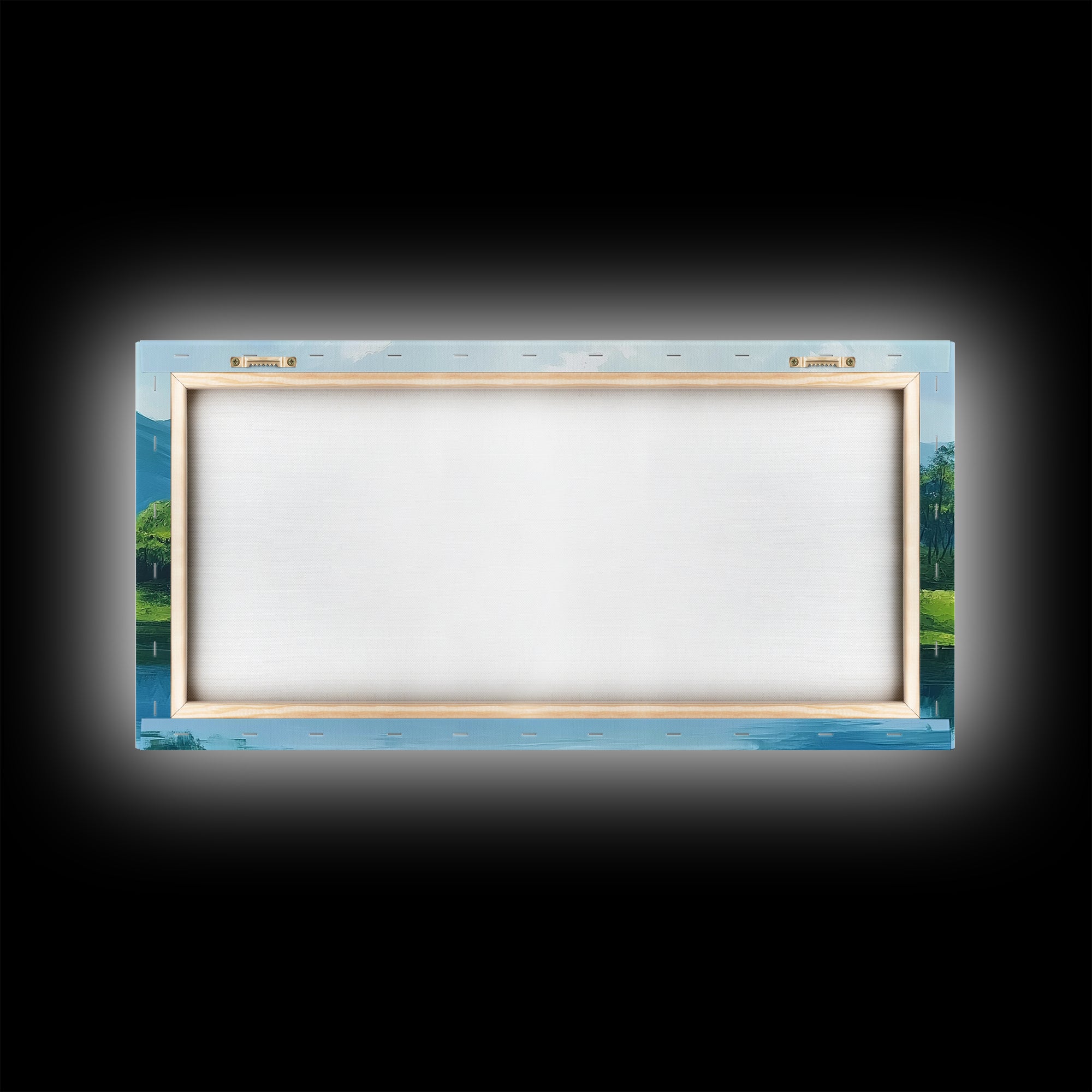 Blue Landscape Framed Canvas Print, Smoky Mountain Art Above Sofa Decor, Coastal Painting Gift Idea Living Room Horizontal Wall Art