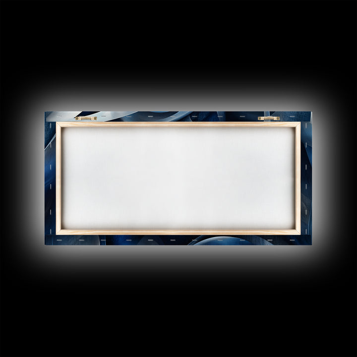 Abstract Blue Swirls Canvas Print, Geometric Wall Art Horizontal Decor, Moody Modern Artwork Gift Idea Living Room Panoramic Art