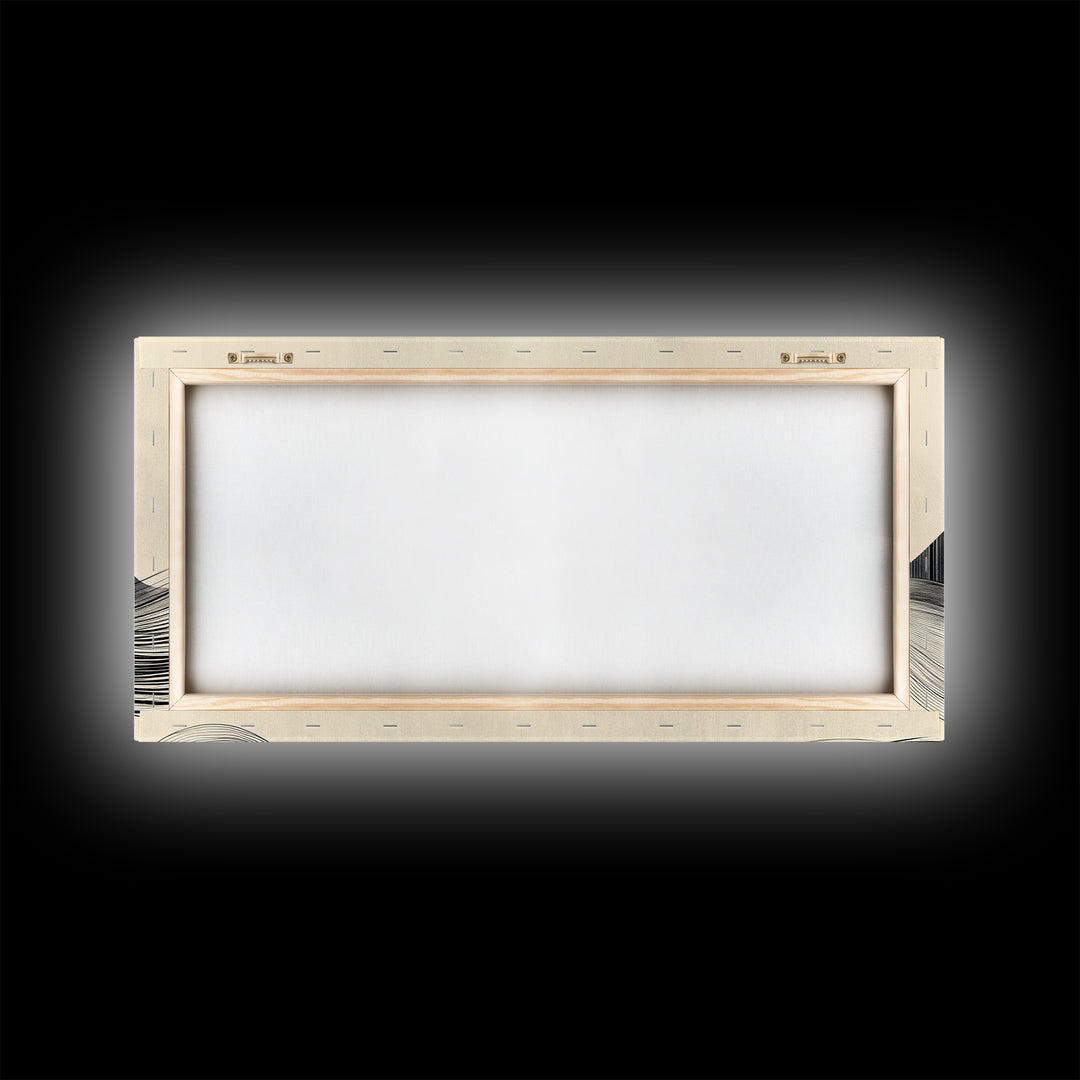 Abstract Mountain Landscape Framed Canvas Print, Wabi Sabi Wall Art Minimalist Decor, Rustic Line Art Idea Bedroom Artwork Vertical Design