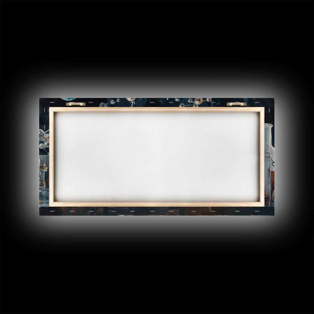 Science Art Framed Canvas Print, Microscope Molecular Wall Decor, Unique Therapy Art, Coastal Modern Living Room Art Gift Idea