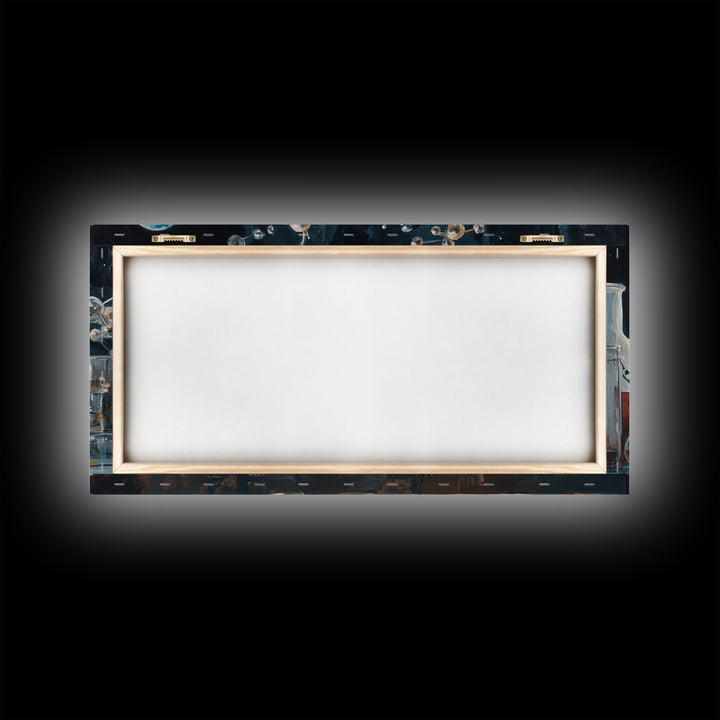 Science Art Framed Canvas Print, Microscope Molecular Wall Decor, Unique Therapy Art, Coastal Modern Living Room Art Gift Idea