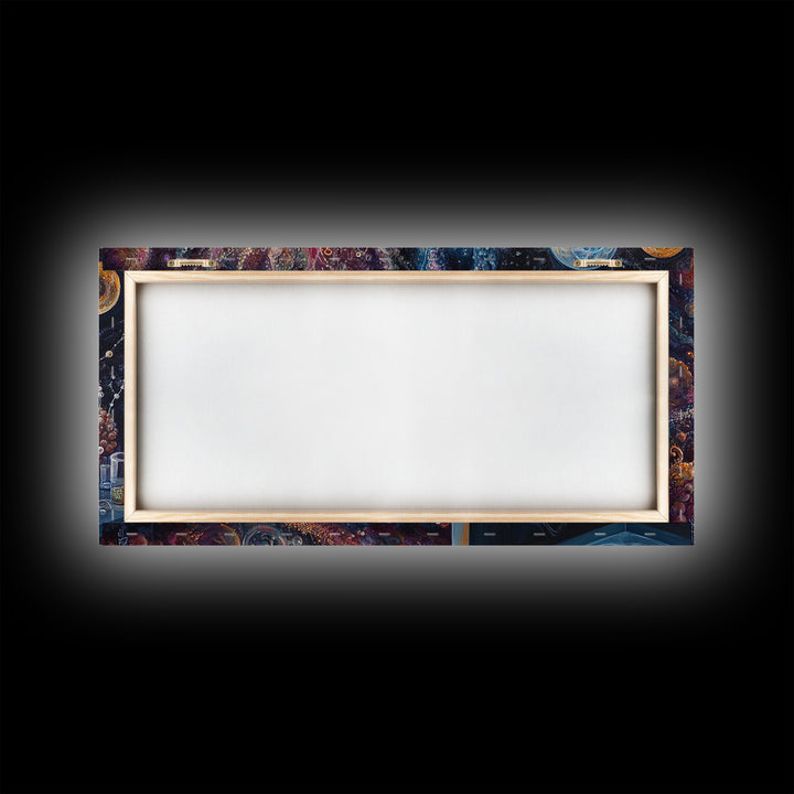 Zen Science Art Framed Canvas Print, Molecular Cosmos Microscope Painting, Moody Therapy Wall Decor, Above Sofa Living Room Art