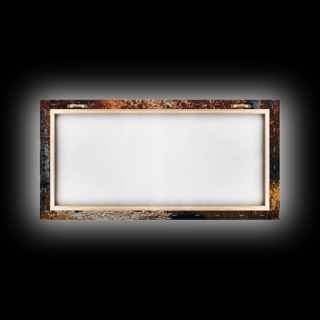 Autumn Birch Tranquility Framed Canvas Print with Birch Tree Painting and Fall Wall Art Rustic Art for Living Room Wall Decor