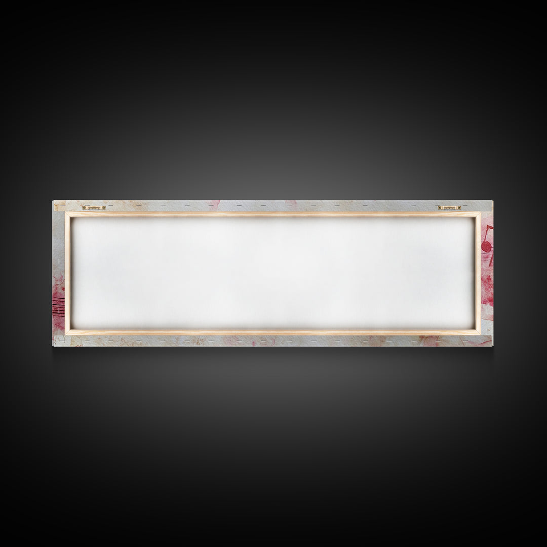 Pink Musical Notes Canvas Print, Rustic Abstract Artwork for Living Room, Nostalgic Art Nouveau Style, Horizontal Wall Art Decor