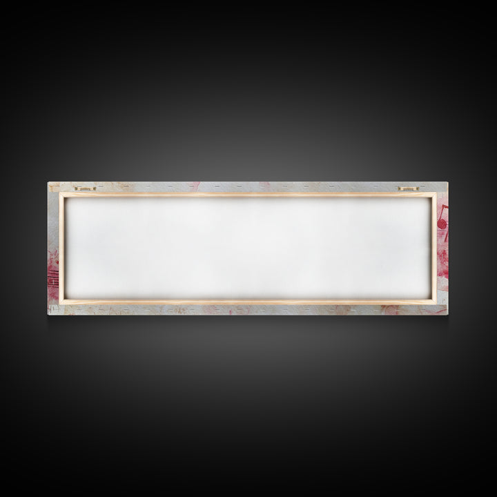 Pink Musical Notes Canvas Print, Rustic Abstract Artwork for Living Room, Nostalgic Art Nouveau Style, Horizontal Wall Art Decor
