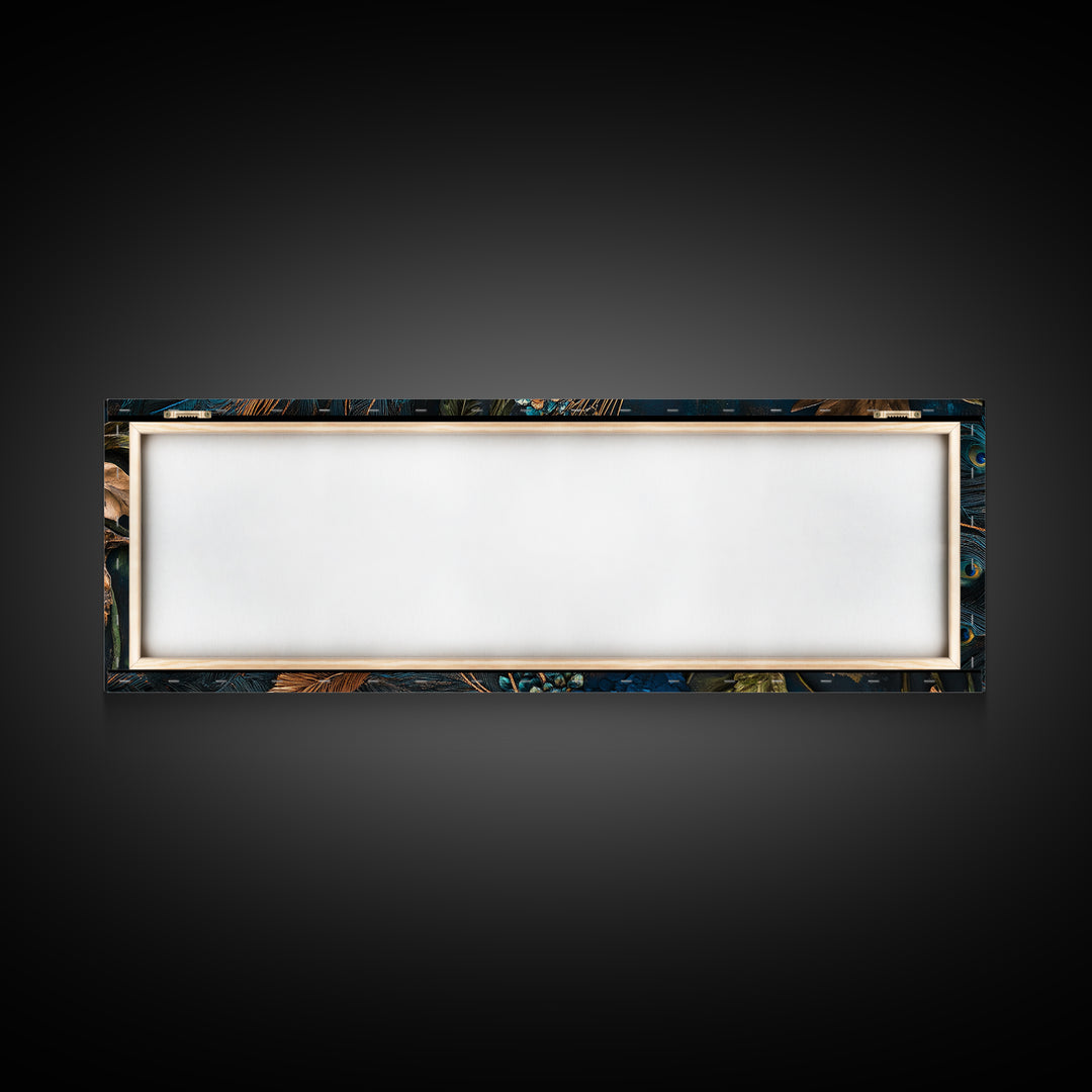 Blue Peacock Framed Canvas Print Chinoiserie Style Mosaic Wall Art Boho Rustic Decor Living Room Feature Art Print