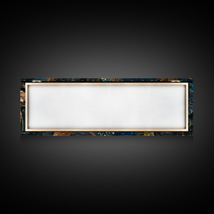 Blue Peacock Framed Canvas Print Chinoiserie Style Mosaic Wall Art Boho Rustic Decor Living Room Feature Art Print