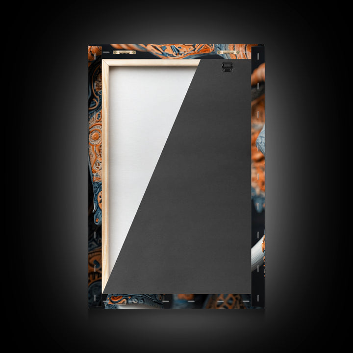 Detailed Elephant Face Framed Canvas Print – Kerala Mural Art, Sacred Geometry Decor, Ganesh Wall Art Rustic Boho Inspired Room Decor