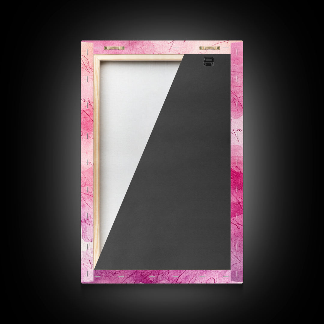 Calligraphy Pink Abstract Framed Canvas Print, Light Pink Wall Art, Romantic Handwriting Aesthetic, Minimalist Art Bedroom or Office Decor