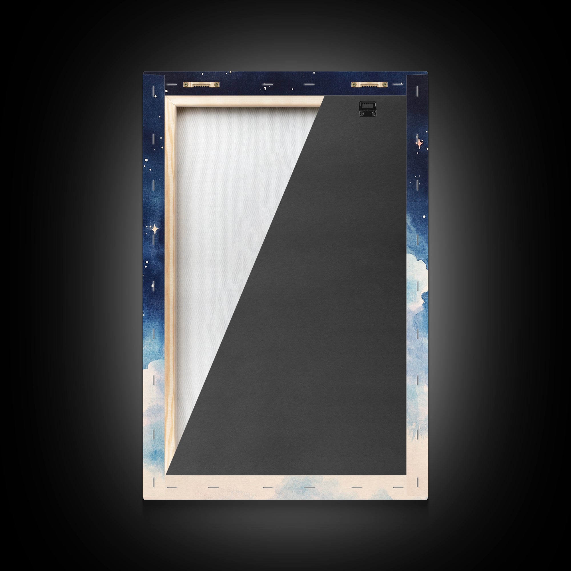 Crescent Moon Painting Canvas Print Bedroom Art Moody Night Sky Painting Above Bed Wall Art Whimsical Art Gift Idea Light Decor