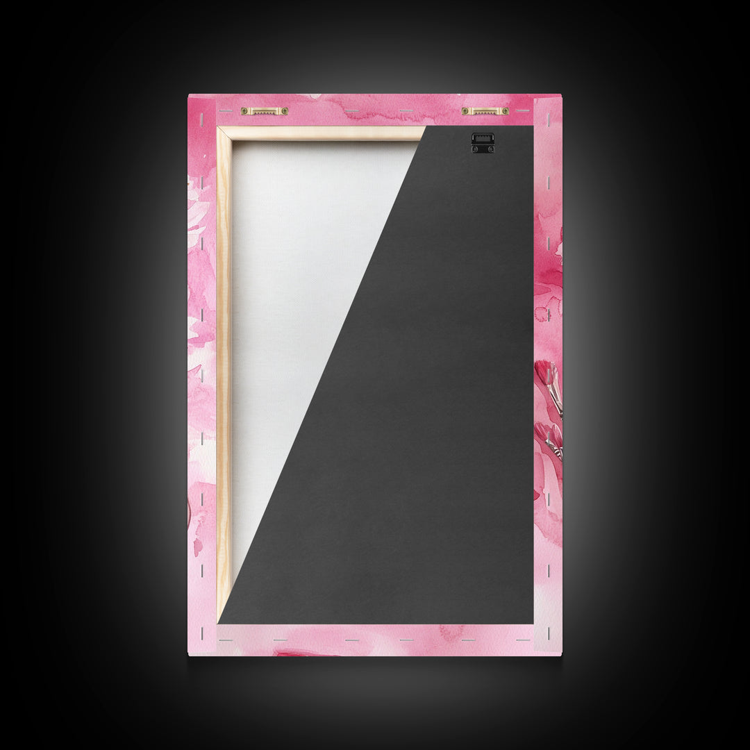 Cherry Blossom Canvas Print Featuring Makeup and Brush Theme Perfect Whimsical and Light Pink Wall Art Bedroom or Bathroom Decor