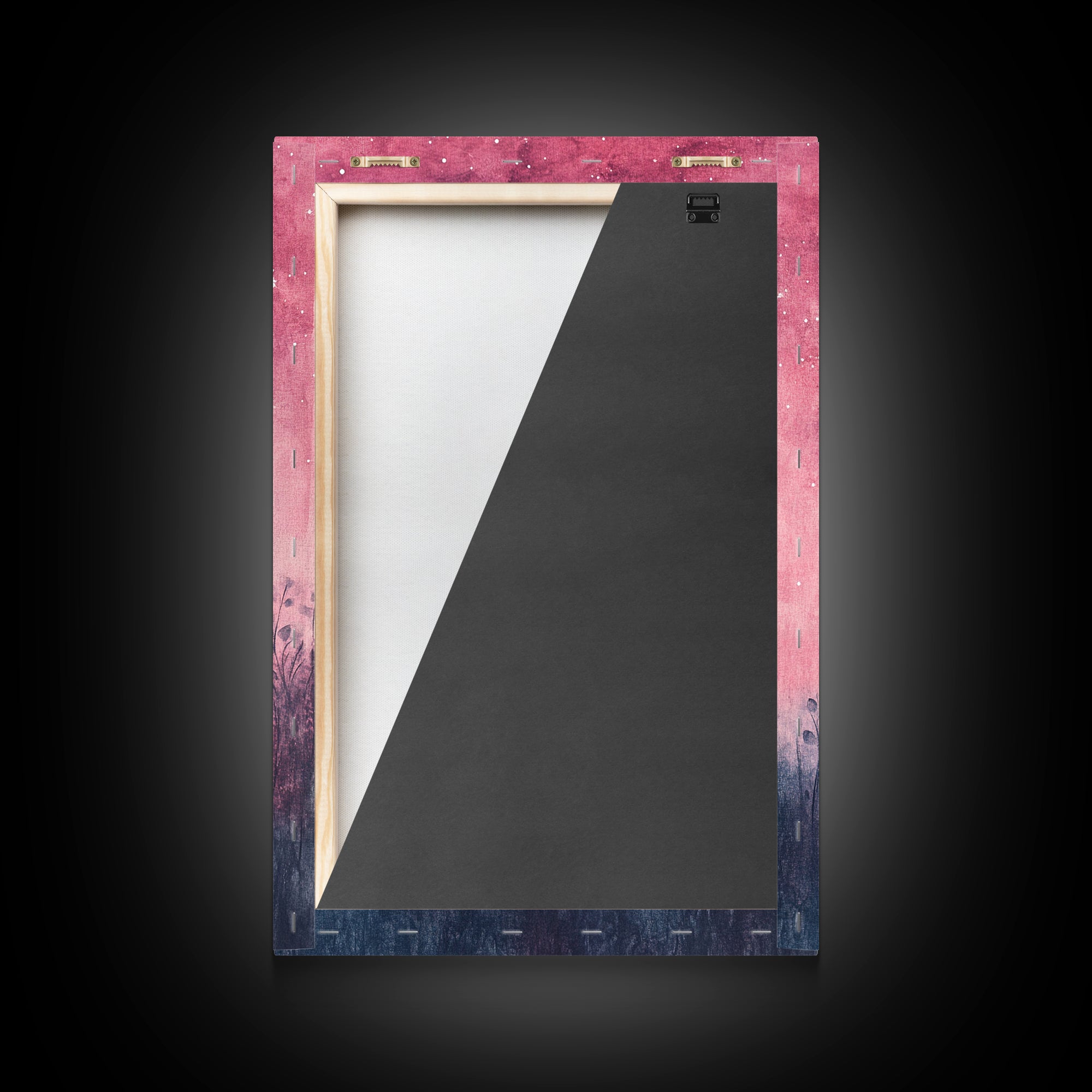 Crescent moon painting on framed canvas print, moody art, pink abstract art, cherry blossom painting, vertical wall art decor