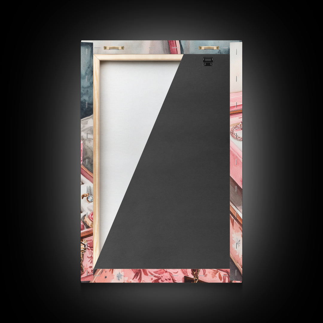 Romantic Jewelry Display Canvas Print Pink Wall Art Whimsical Decor Light Pink Dorm Art Bedroom Gift Idea Coastal Cowgirl Art