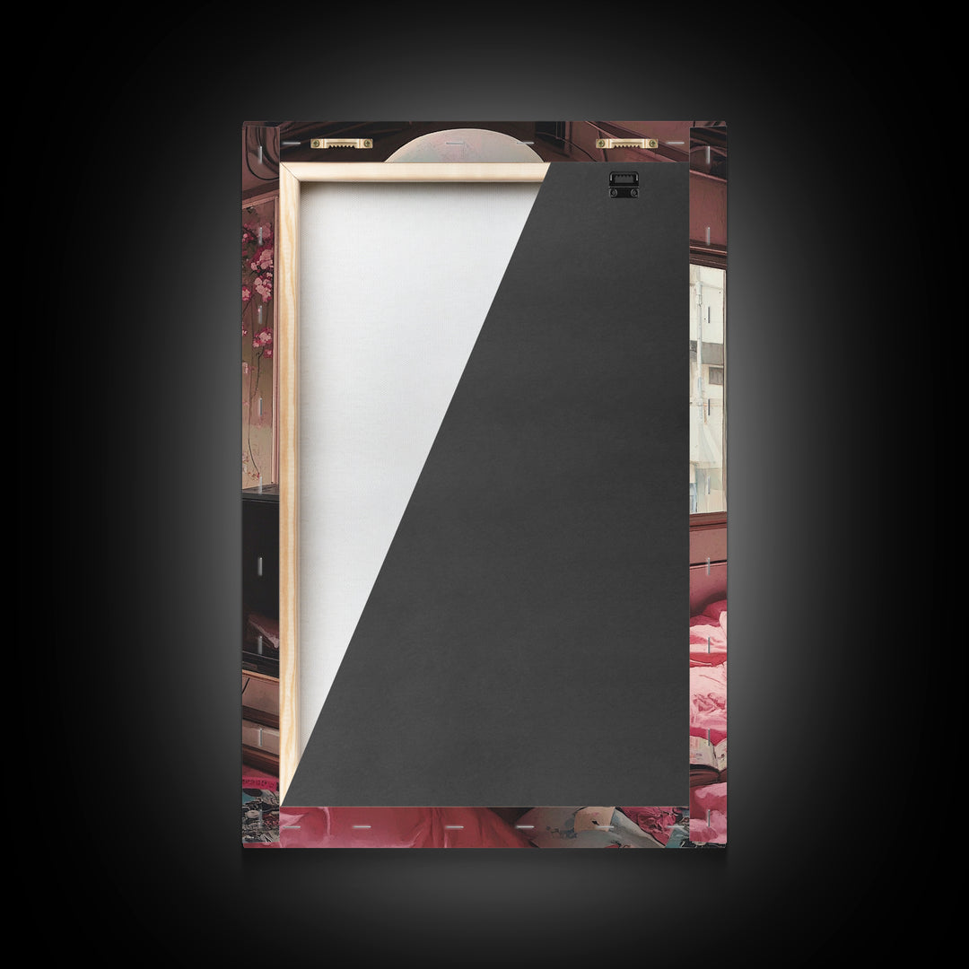 Cherry Blossom Dream Framed Canvas Print Light Pink Japanese Inspired Bedroom Art Cozy Home Floral Wall Decor Feminine Artwork Gift